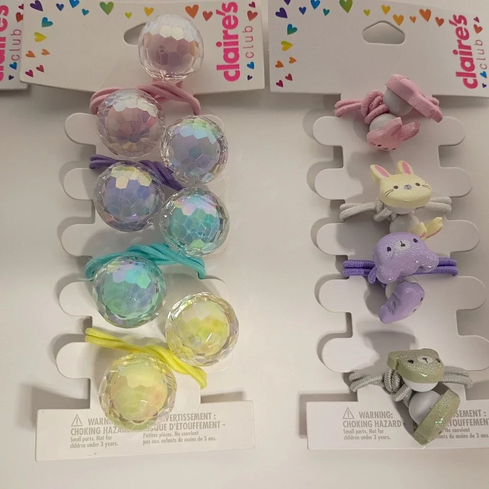 New 3 Pk Pastel Colorful Ponytail Holders from Claire's Club, Animals Disco Ball